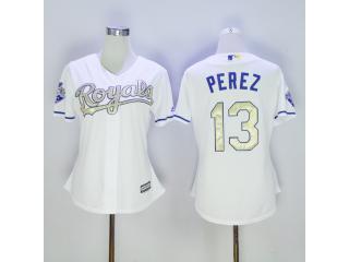 Women Kansas City Royals 13 Salvador Perez Baseball Jersey White Champion