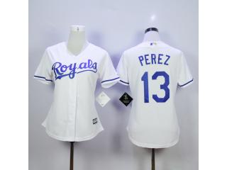 Women Kansas City Royals 13 Salvador Perez Baseball Jersey White