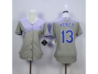 Women Kansas City Royals 13 Salvador Perez Baseball Jersey Gray