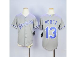 Youth Kansas City Royals 13 Salvador Perez Baseball Jersey Gray