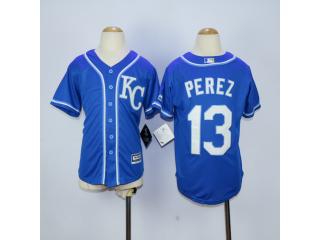 Youth Kansas City Royals 13 Salvador Perez Baseball Jersey Blue