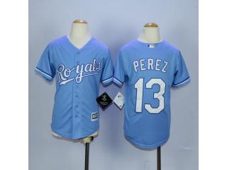 Youth Kansas City Royals 13 Salvador Perez Baseball Jersey Light Blue