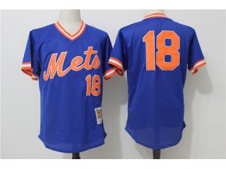 New York Mets 18 Darryl Strawberry Baseball Jersey Blue retro net eye