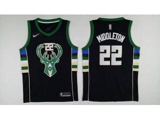 Nike Milwaukee Bucks 22 Khris Middleton Basketball Jersey Black FanS Edition