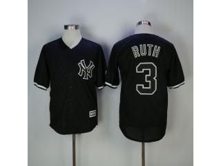 New York Yankees 3 Babe Ruth Baseball Jersey Black FanS version
