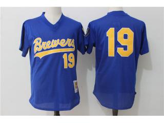 Milwaukee Brewers 19 Robin Yount Baseball Jersey Blue retro net eye