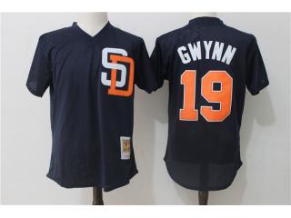 San Diego Padres 19 Tony Gwynn Baseball Jersey Deep blue retro net eye