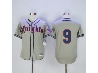 Mens New York Knights 9 Roy Hobbs Baseball Jersey Gray
