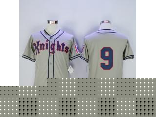 Mens New York Knights 9 Roy Hobbs Baseball Jersey Gray