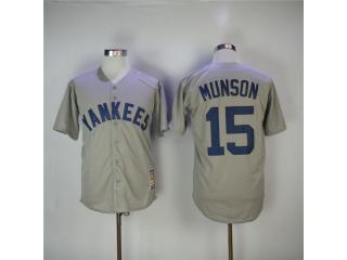 New York Yankees 15 Thurman Munson Baseball Jersey Gray Retro