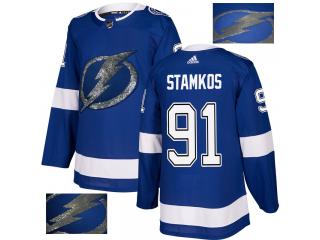 Adidas Tampa Bay Lightning 91 Steven Stamkos Ice Hockey Jersey Blue Gold embroidery