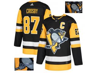Adidas Pittsburgh Penguins 87 Sidney Crosby Ice Hockey Jersey Black Gold embroidery