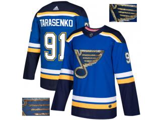 Adidas St. Louis Blues 91 Vladimir Tarasenko Ice Hockey Jersey Blue Gold embroidery