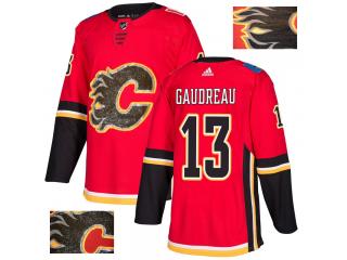 Adidas Calgary Flames 13 Johnny Gaudreau Ice Hockey Jersey Red Gold embroidery
