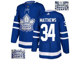 Adidas Toronto Maple Leafs 34 Auston Matthews Ice Hockey Jersey Blue Gold embroidery