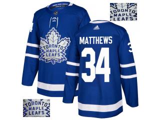 Adidas Toronto Maple Leafs 34 Auston Matthews Ice Hockey Jersey Blue Gold embroidery