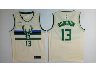 Nike Milwaukee Bucks 13 Malcolm Brogdo Basketball Jersey Beige Fans Edition