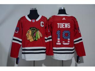 Adidas Chicago Blackhawks 19 Jonathan Toews Ice Hockey Jersey Red National flag