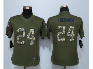 Women Atlanta Falcons 24 Devonta Freeman Green Salute To Service Limited Jersey