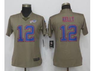 Women Buffalo Bills 12 Jim Kelly Olive Salute To Service Limited Jersey