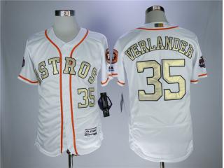 2018 Houston Astros 35 Justin Verlander FlexBase Baseball Jersey White Golden word