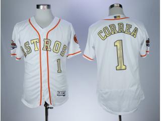 2018 Houston Astros 1 Carlos Correa FlexBase Baseball Jersey White Golden word