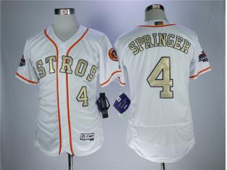 2018 Houston Astros 4 George Springer FlexBase Baseball Jersey White Golden word