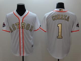 2018 Houston Astros 1 Carlos Correa Baseball Jersey Fans White Golden word