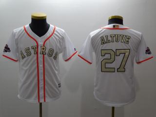 Youth 2018 Houston Astros 27 Jose Altuve Baseball Jersey Fans White Golden word