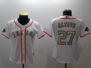 Women 2018 Houston Astros 27 Jose Altuve Baseball Jersey Fans White Golden word