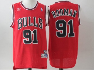Chicago Bulls 91 Dennis Rodman Basketball Jersey Red Throwback