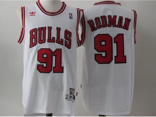 Chicago Bulls 91 Dennis Rodman Basketball Jersey White Throwback