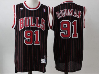 Chicago Bulls 91 Dennis Rodman Basketball Jersey Black Pinstripes Throwback
