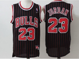 Chicago Bulls 23 Michael Jordan Basketball Jersey Black Pinstripes Throwback