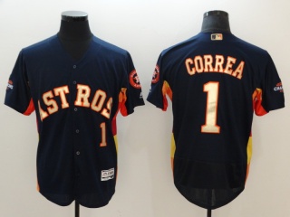 Houston Astros #1 Carlos Correa Cool Base Jerseys Navy Blue With Gold Number