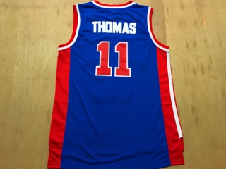 Detroit Pistons 11 Isiah Thomas Basketball Jersey Blue Throwback