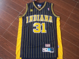 Indiana Pacers 31 Reggie Miller Basketball Jersey Navy Blue Pinstripes Throwback