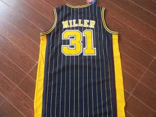 Indiana Pacers 31 Reggie Miller Basketball Jersey Navy Blue Pinstripes Throwback
