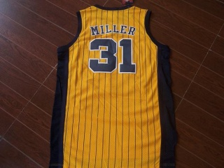 Indiana Pacers 31 Reggie Miller Basketball Jersey Yellow Pinstripes Throwback