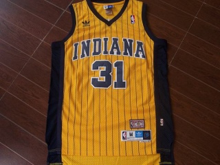 Indiana Pacers 31 Reggie Miller Basketball Jersey Yellow Pinstripes Throwback