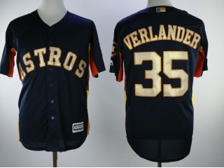 Houston Astros #35 Justin Verlander Cool Base Jersey Blue With Gold Number