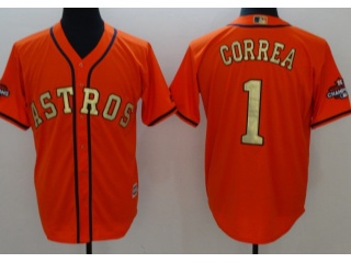 Houston Astros #1 Carlos Correa With Gold Number Cool Base Jerseys Orange