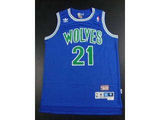 Minnesota Timberwolves 21 Kevin Garnett Throwback Basketball Jersey Light Blue with Green Number