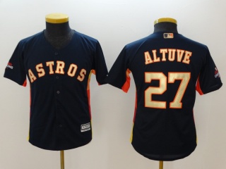 Youth Houston Astros 27 Jose Altuve Baseball Jersey Navy Blue Golden Number