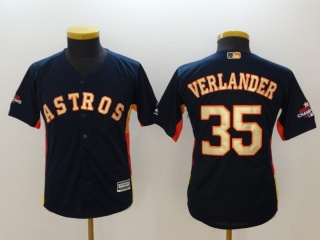 Youth Houston Astros 35 Justin Verlander Baseball Jersey Navy Blue Golden Number