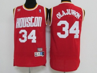 Houston Rockets 34 Hakeem Olajuwon Basketball Jersey Red Throwback