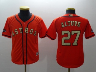Youth Houston Astros 35 Justin Verlander Baseball Jersey Orange Golden Number