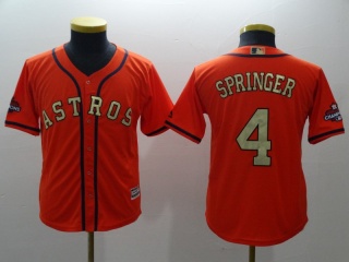 Youth Houston Astros #4 George Springer Baseball Jersey Orange Golden Number