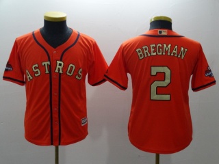Youth Houston Astros #2 Alex Bregman Baseball Jersey Orange Golden Number