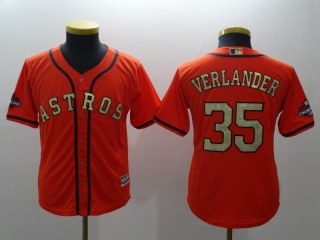 Youth Houston Astros #35 Justin Verlander Baseball Jersey Orange Golden Number